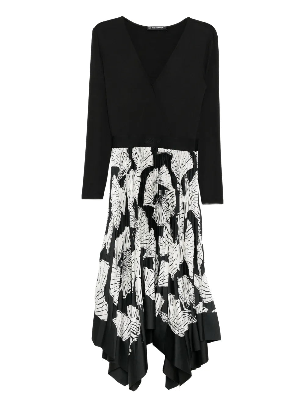 Karl Lagerfeld Floral Pleated Dress — Black — Size S — Front View