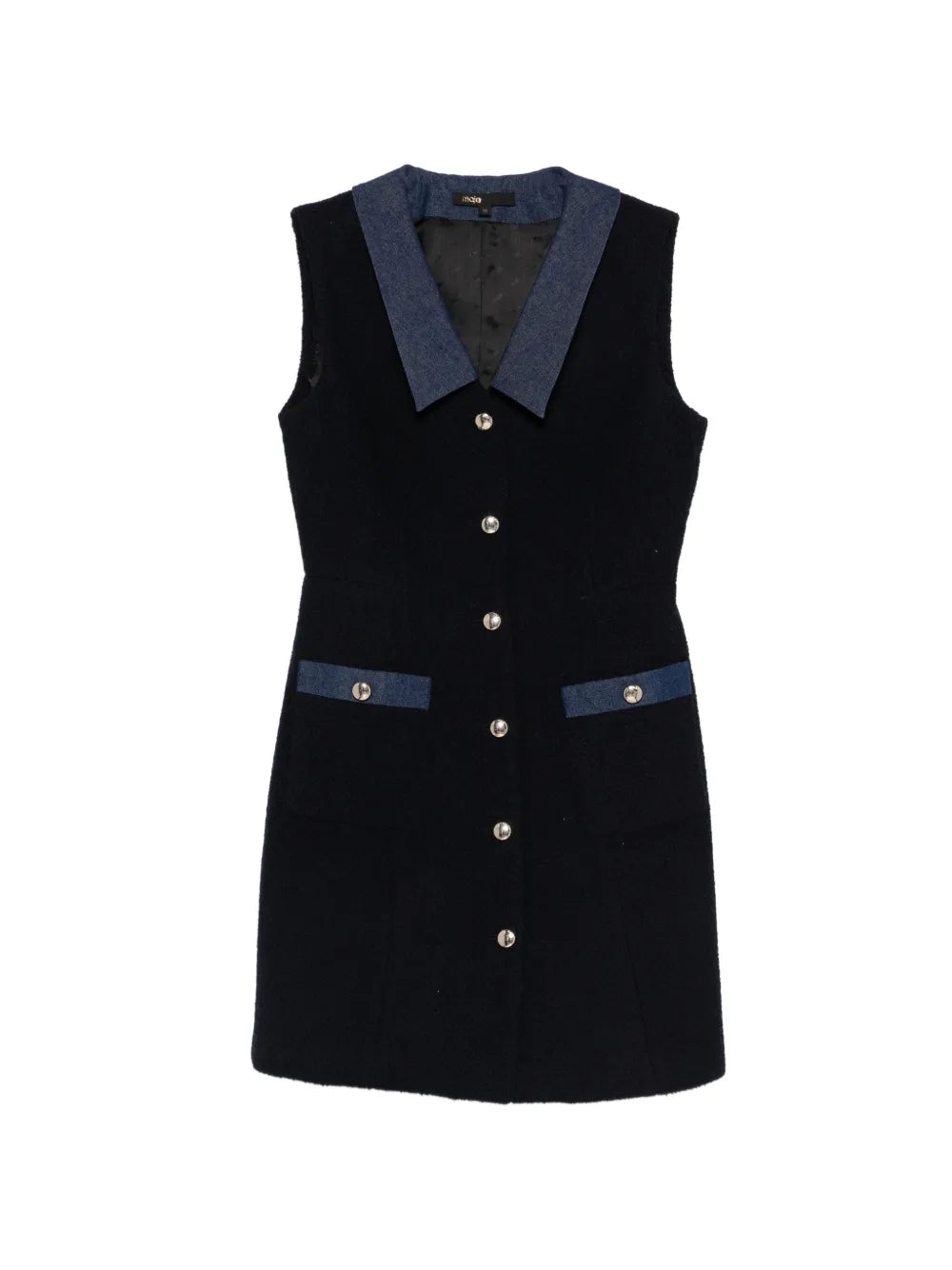 Maje Patch Pocket Button Mini Dress — Blue/ Navy — Size XS — Front View