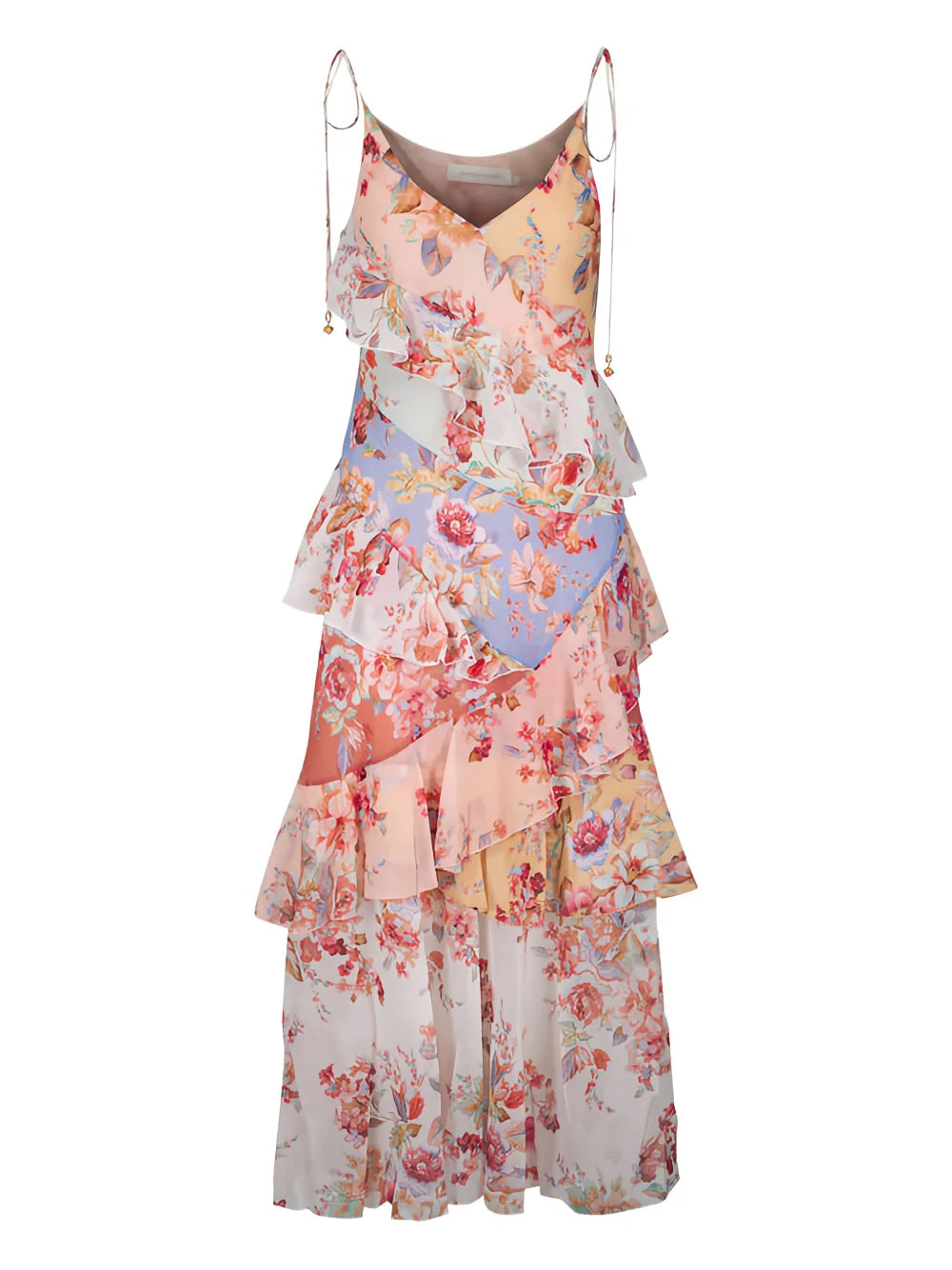 Zimmermann Awaken Floral Print Maxi Dress — Beige/ Red — Size XS — Front View