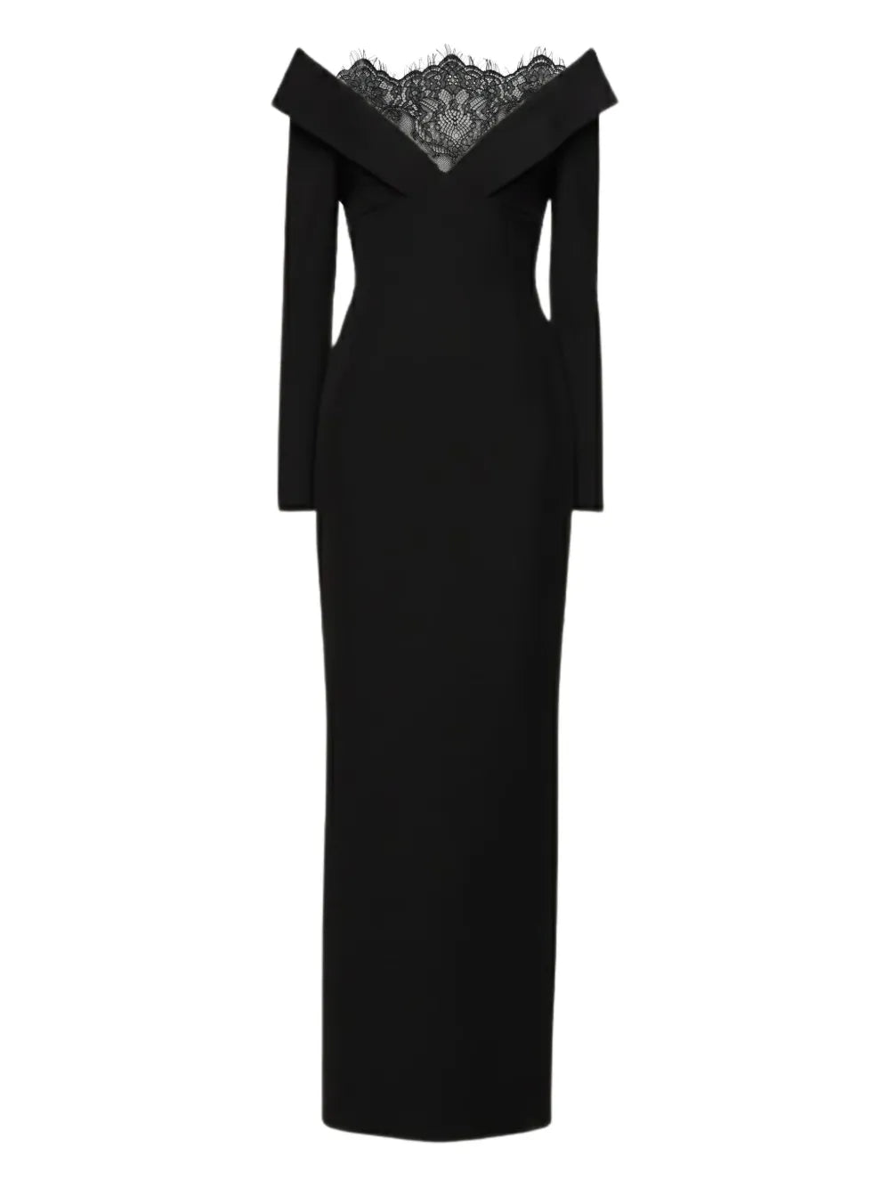 Roland Mouret Lace Insert Column Gown — Black — Size S — Front View