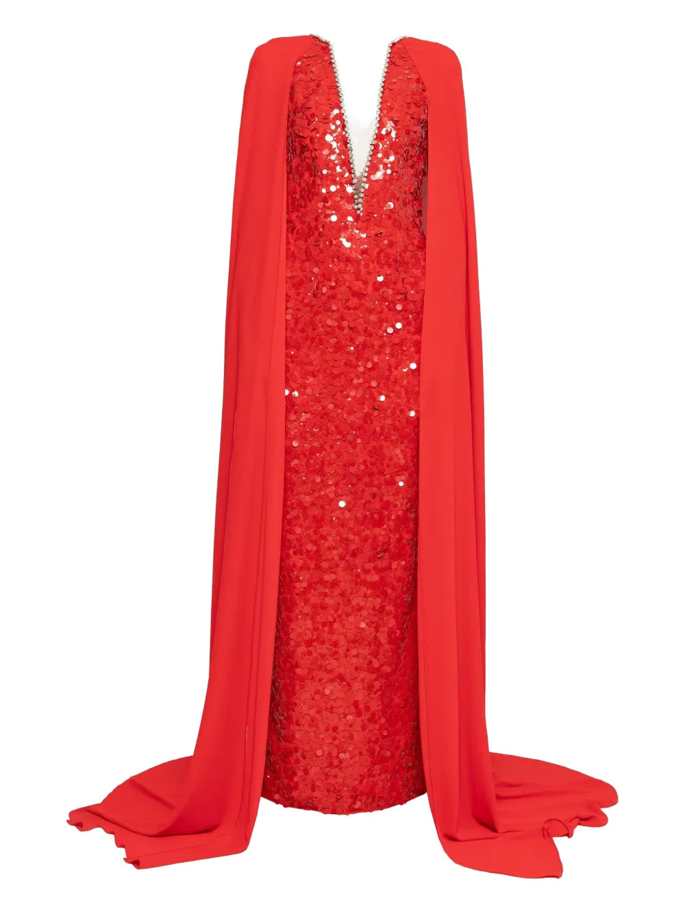 Nissa Crystal Trim Sequin Maxi Dress — Red — Size XS — Front View