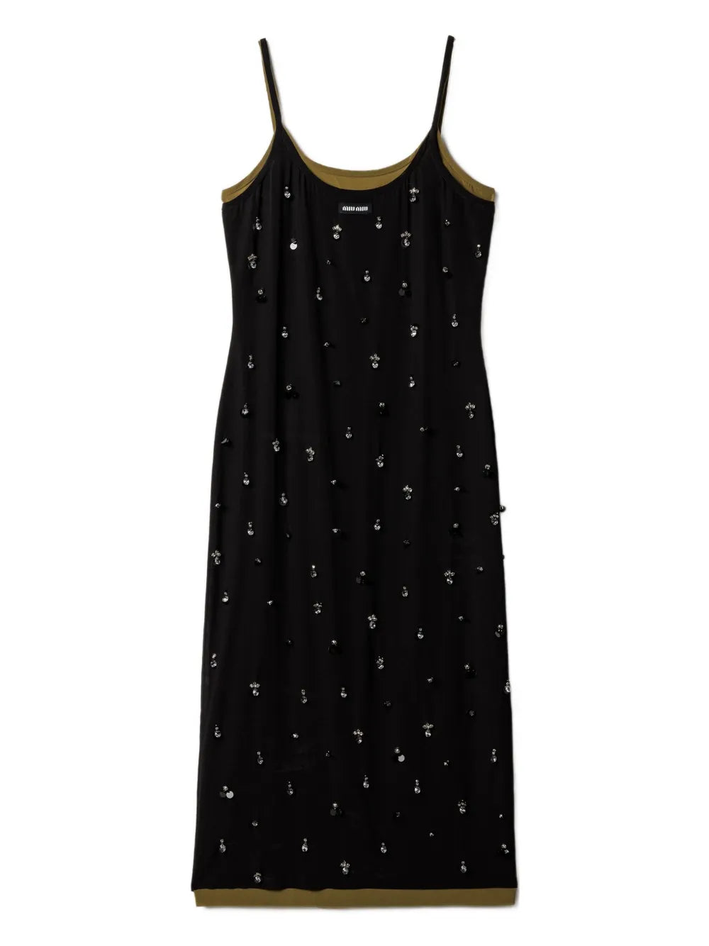 Miu Miu Embroidered Stretch Midi Dress — Black/ Red — Size XS — Front View