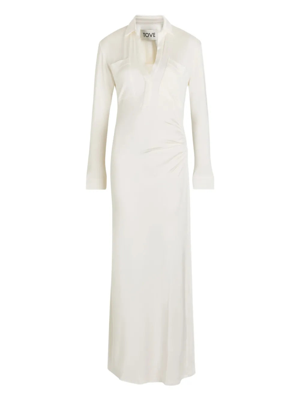 Tove Pockets Chest Collared Maxi Dress — Red/ Ivory — Size XS — Front View