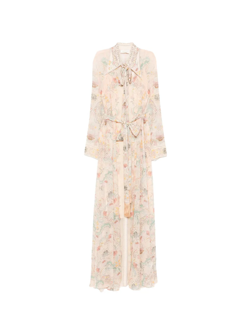 Zimmermann Floral Print Tie Neck Maxi Dress — Pink — Size XS — Front View