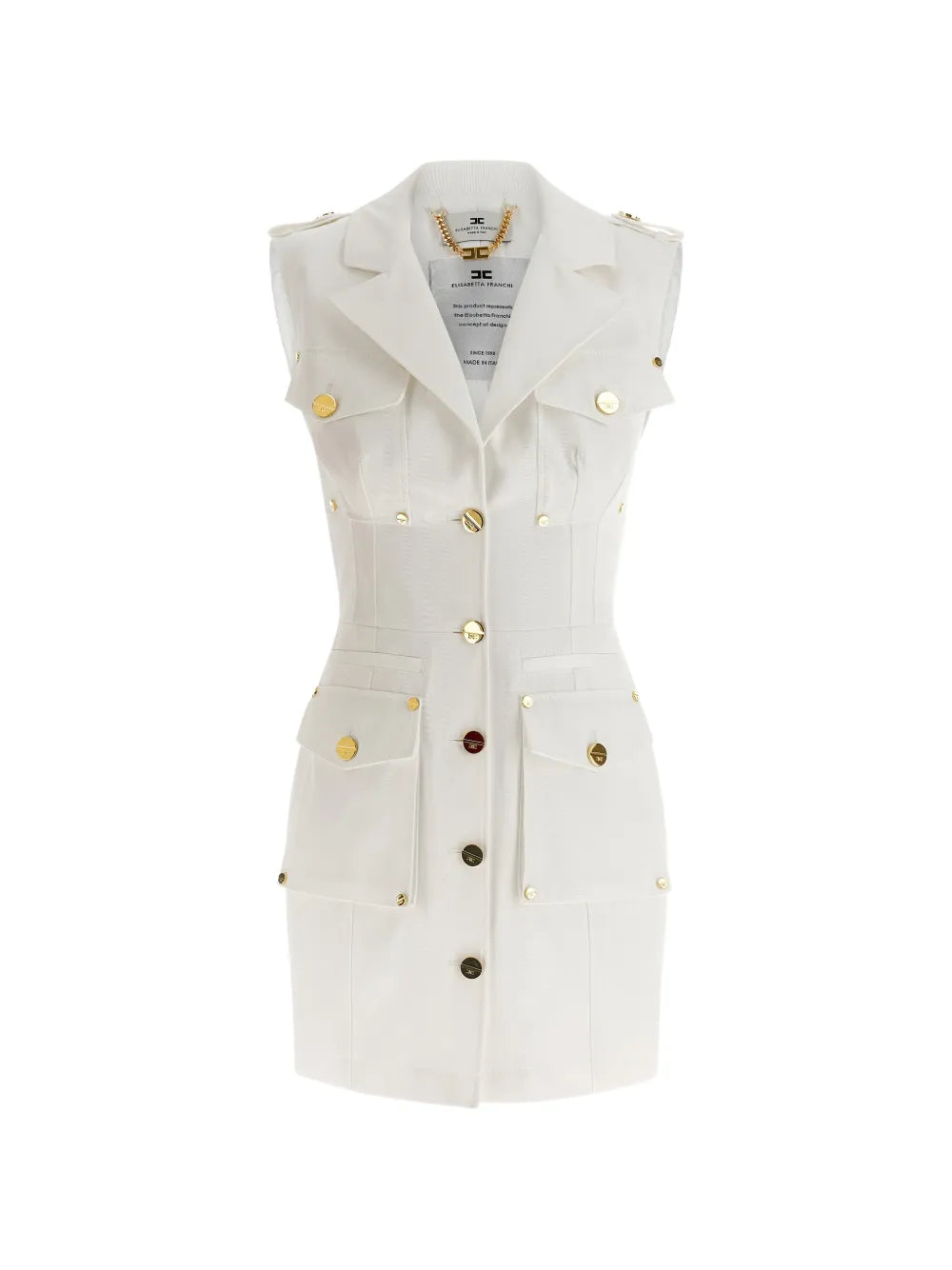 Elisabetta Franchi Single Breasted Button Mini Dress — White — Size S — Front View