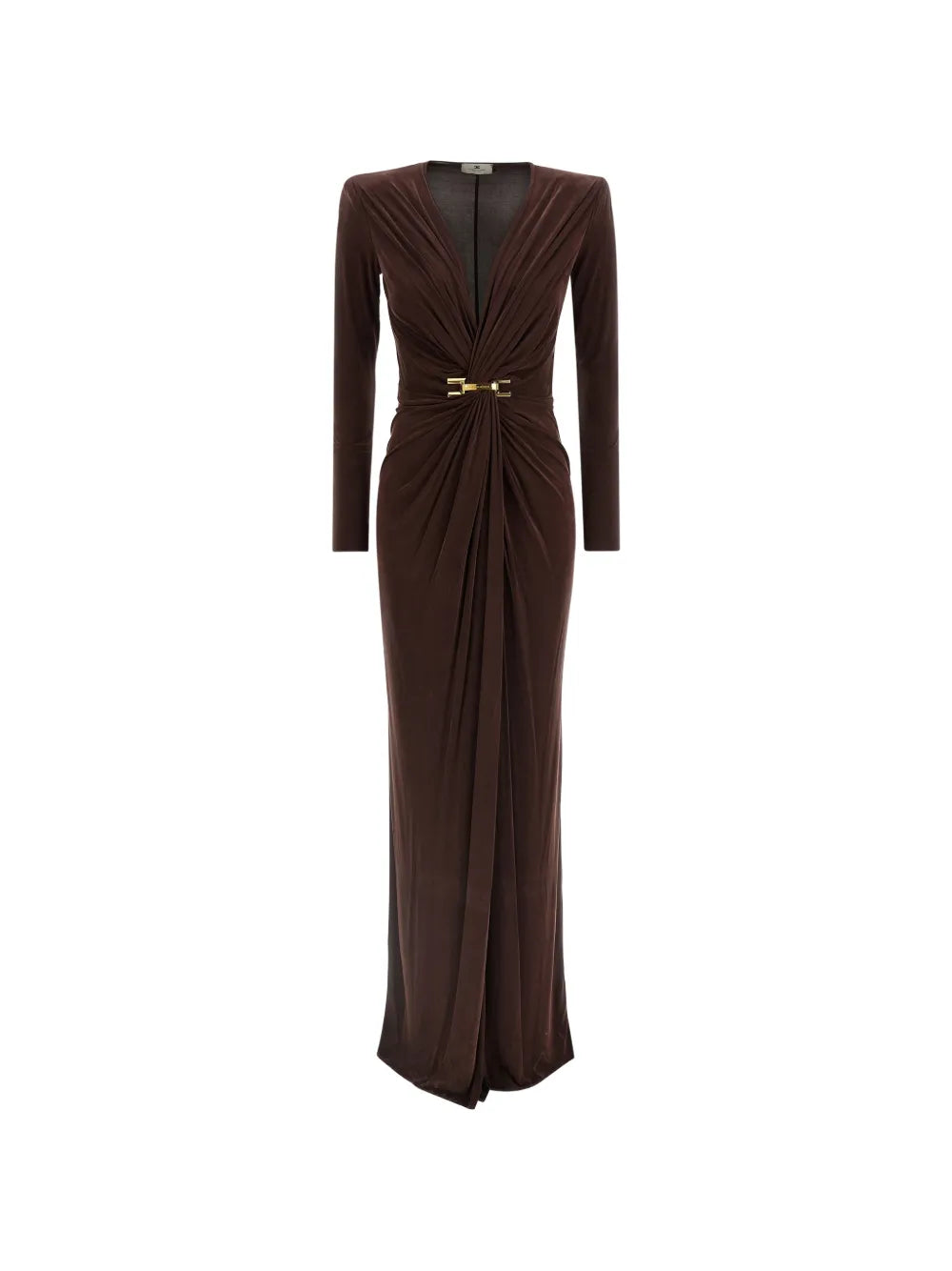 Elisabetta Franchi Draping Maxi Dress — Brown — Size XS — Front View