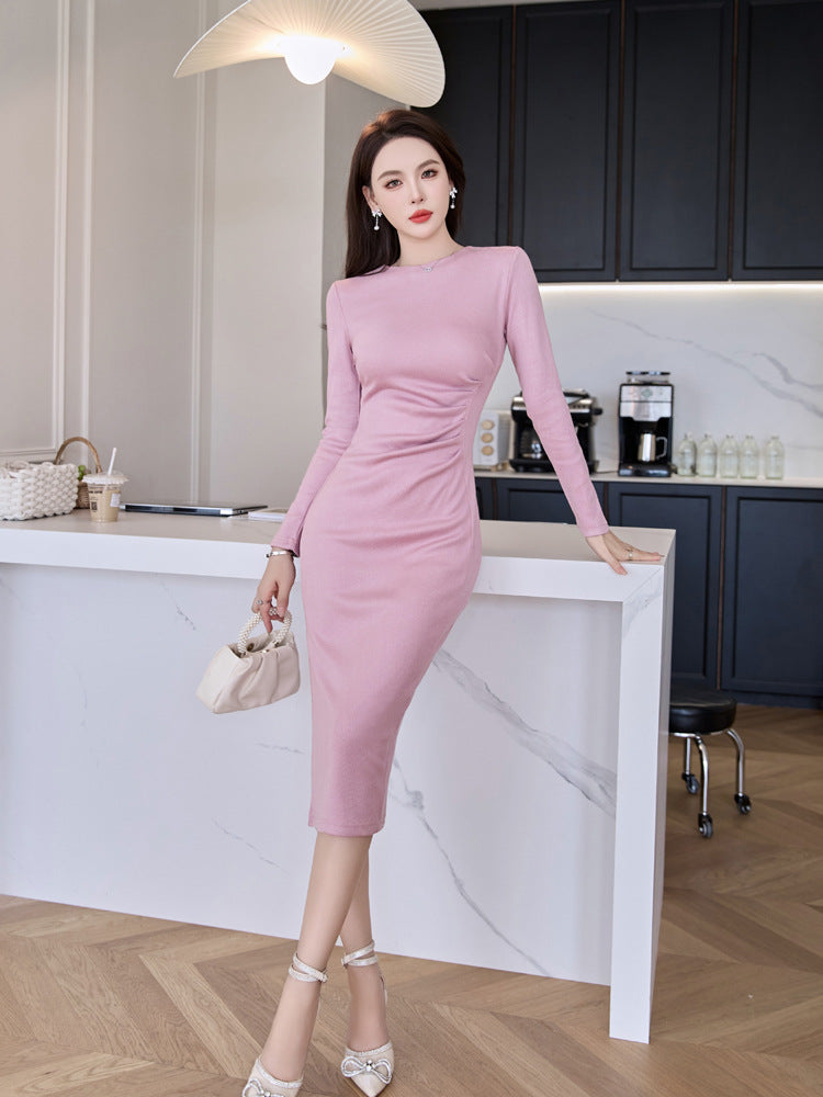 Fashion Cashmere Knitted Dress — Apricot — Size L — Top View