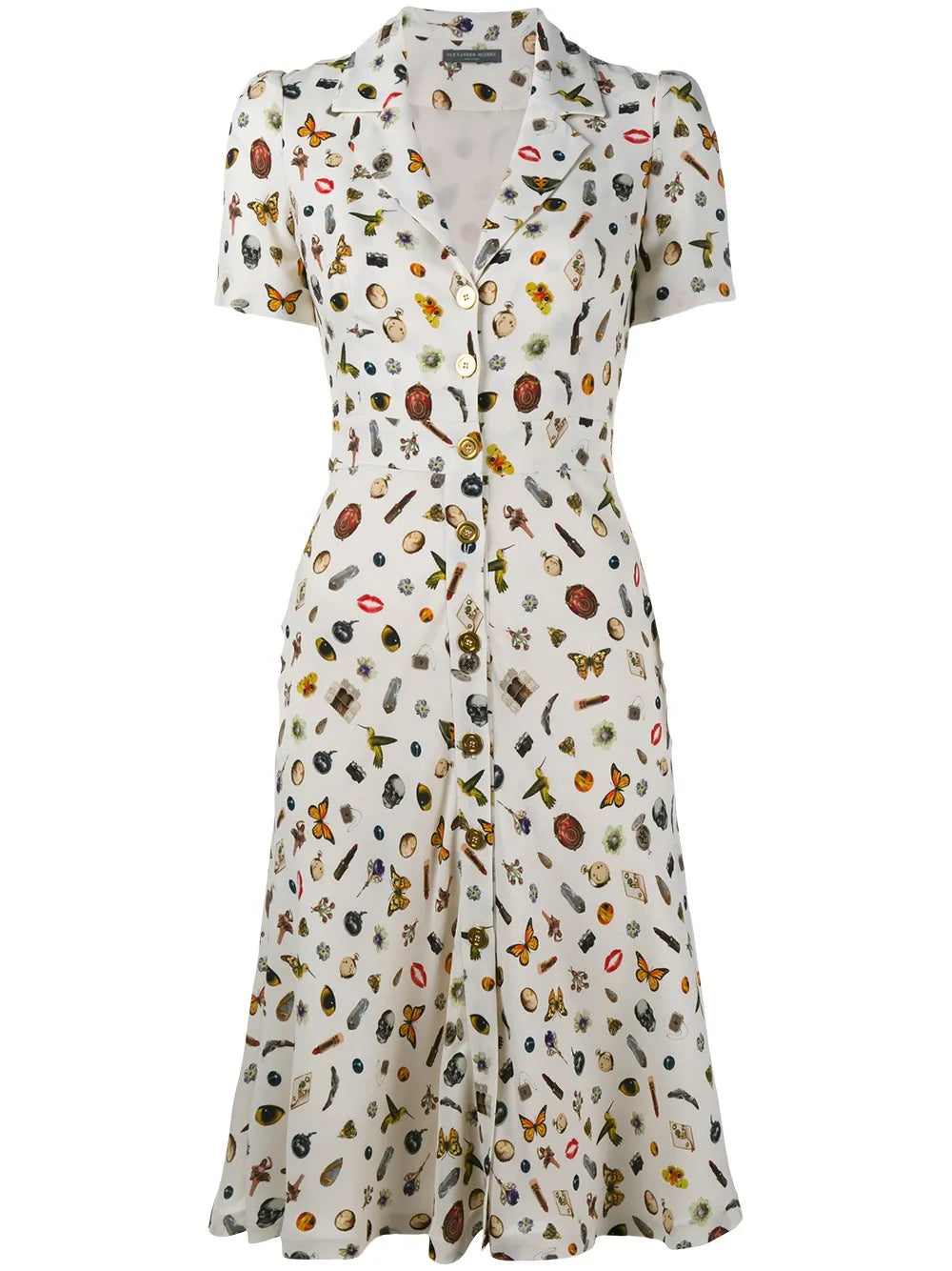 Alexander Mcqueen Obsession Print Shirt Dress — White/ Red — Size XS — Front View