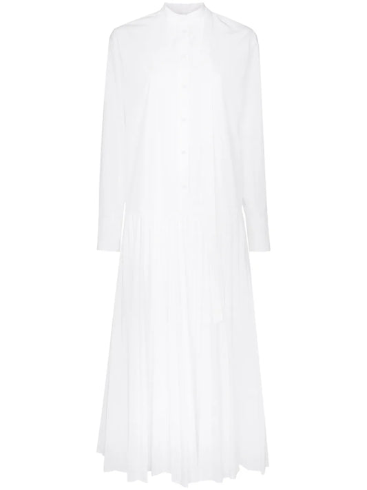 Valentino Garavani Pleated Cotton Blend Poplin Dress — White — Size XS — Front View