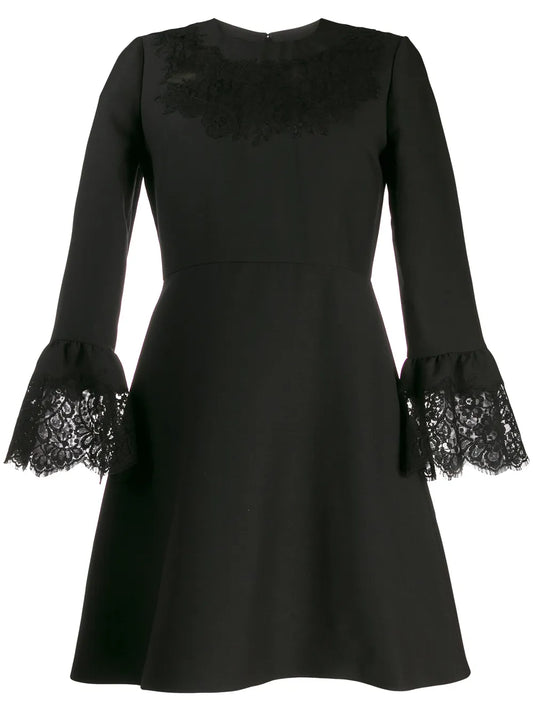 Valentino Garavani Lace Insert Short Dress — Black/ Red — Size S — Front View