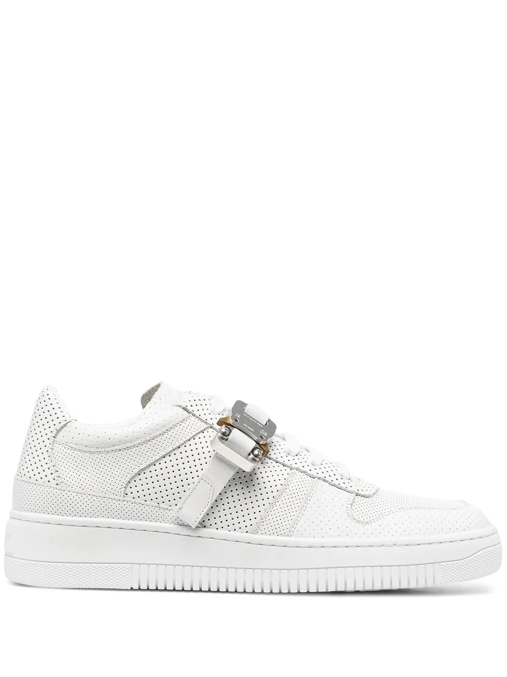 1017 Alyx 9Sm Signature Buckle Sneakers — White — Size US M 3.5 - US W 5 — Front View