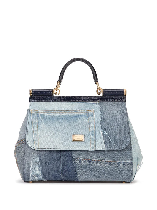Dolce Gabbana Large Sicily Patchwork Denim Shoulder Bag — Same as shown — Size One Size — Front View