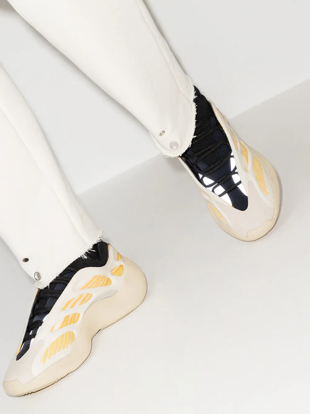 adidas Yeezy 700 V3 Safflower Sneakers — Creamy Beige/Yellow — Size US M 9 - US W 10.5 — Detail View