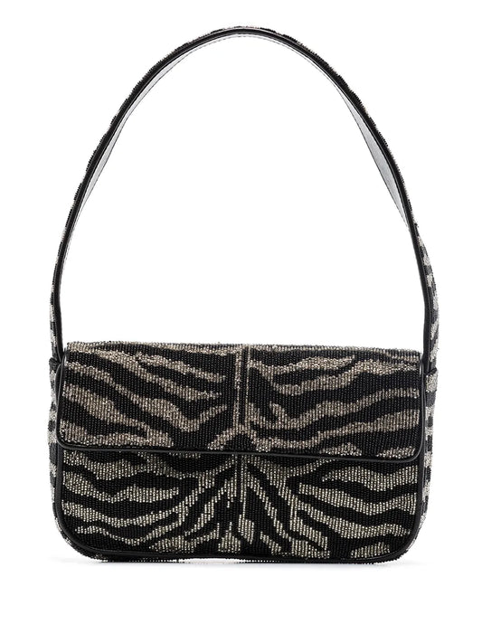 Staud Tommy Beaded Zebra Pattern Shoulder Bag — Same as shown — Size One Size — Front View