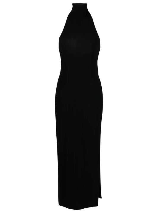Norma Kamali Side Slit Detail Halter Dress — Black — Size XS — Front View