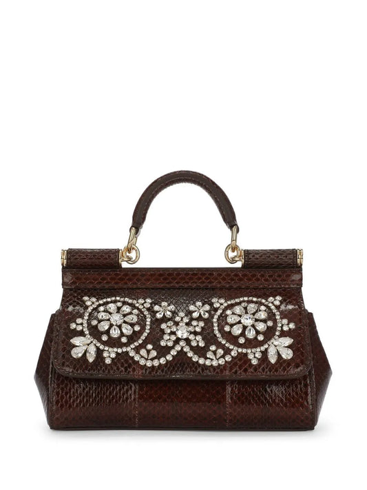 Dolce Gabbana Small Sicily Rhinestone Embellished Top Handle Bag — Same as shown — Size One Size — Front View