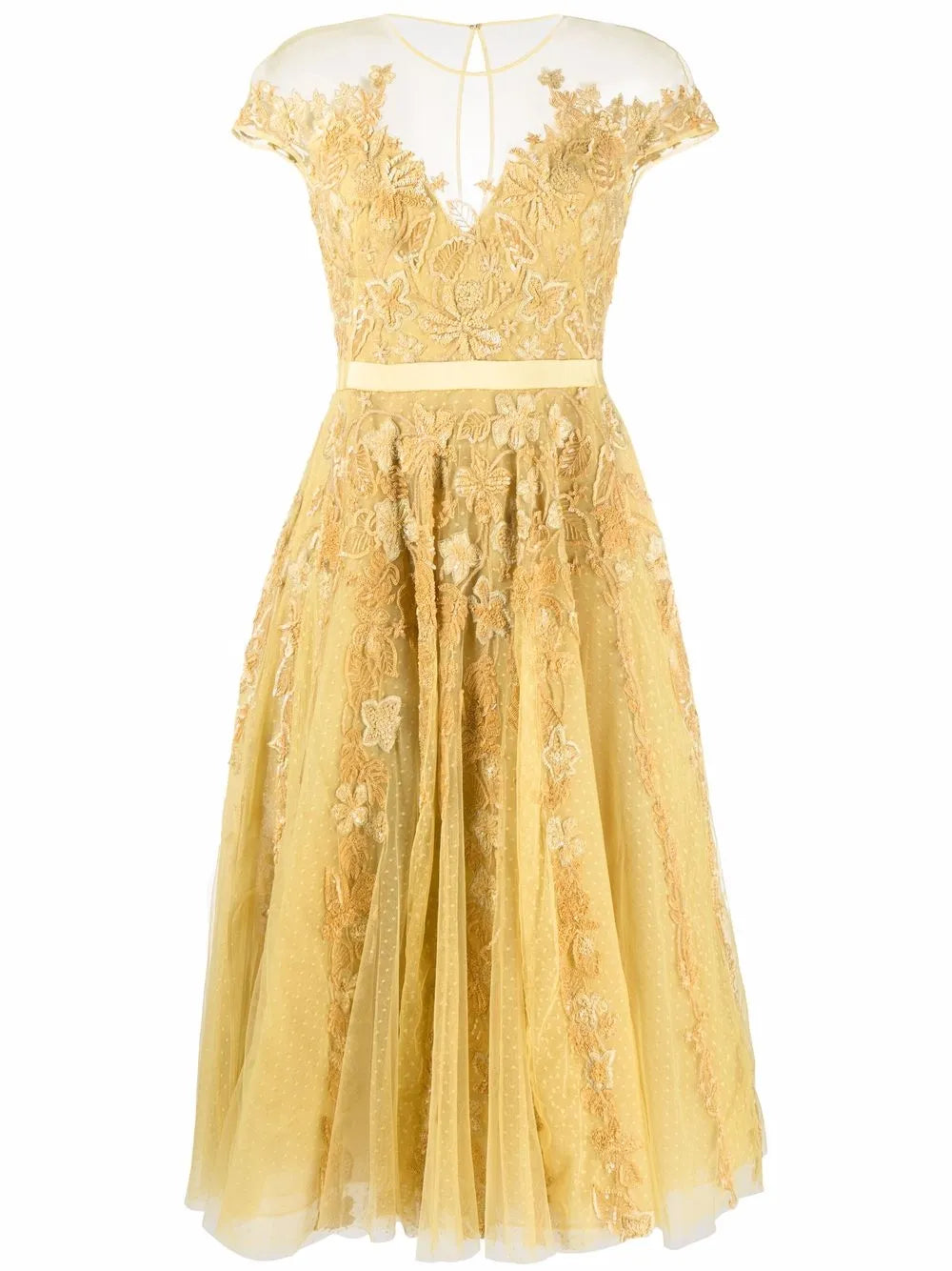 Zuhair Murad Embroidered Midi Dress — Red/ Yellow/ Gold — Size XS — Front View