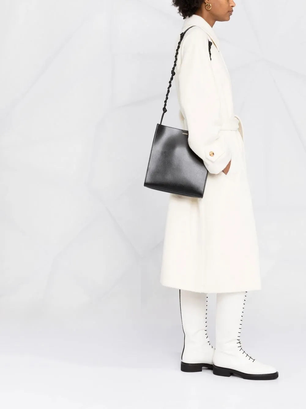 Jil Sander Logo Print Leather Shoulder Bag — Same as shown — Size One Size — Side View