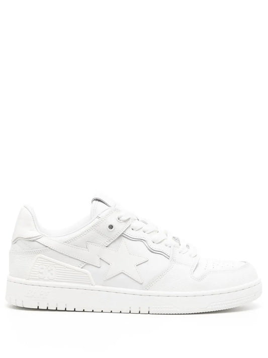 A Bathing Ape?Star-Patch Lace-Up Sneakers — White — Size US M 5.5 - US W 7 — Front View