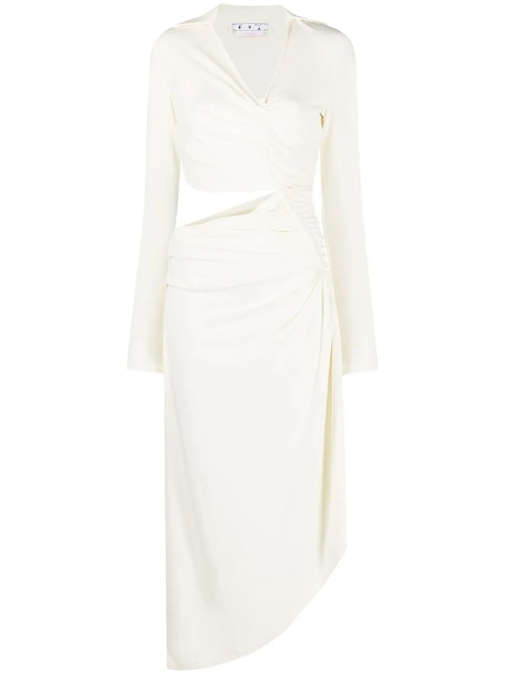 Off White Vi Crepe Draped Midi Dress — White/ Red — Size XS — Front View