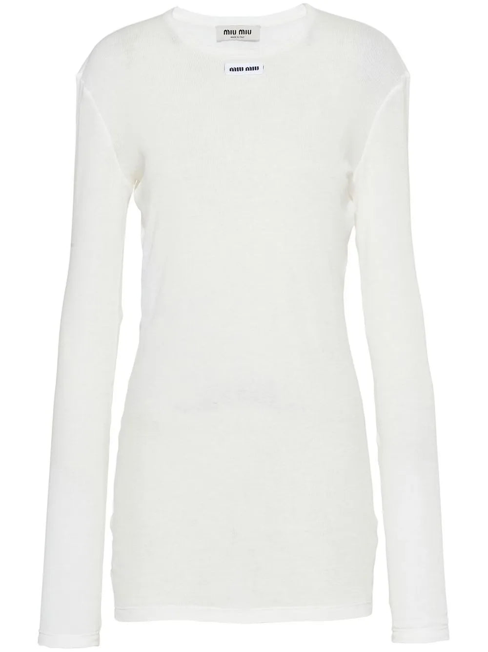 Miu Miu Logo Patch Ribbed Jersey Dress — White — Size XS — Front View