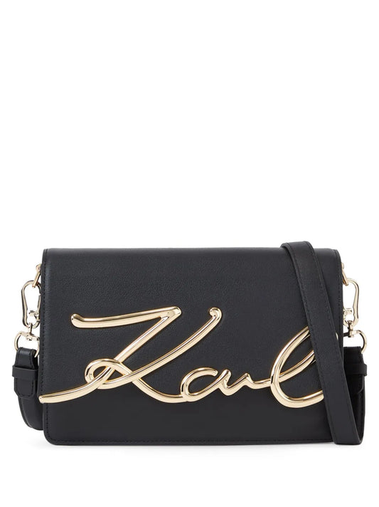 Karl Lagerfeld Medium Signature Leather Shoulder Bag — Same as shown — Size One Size — Front View