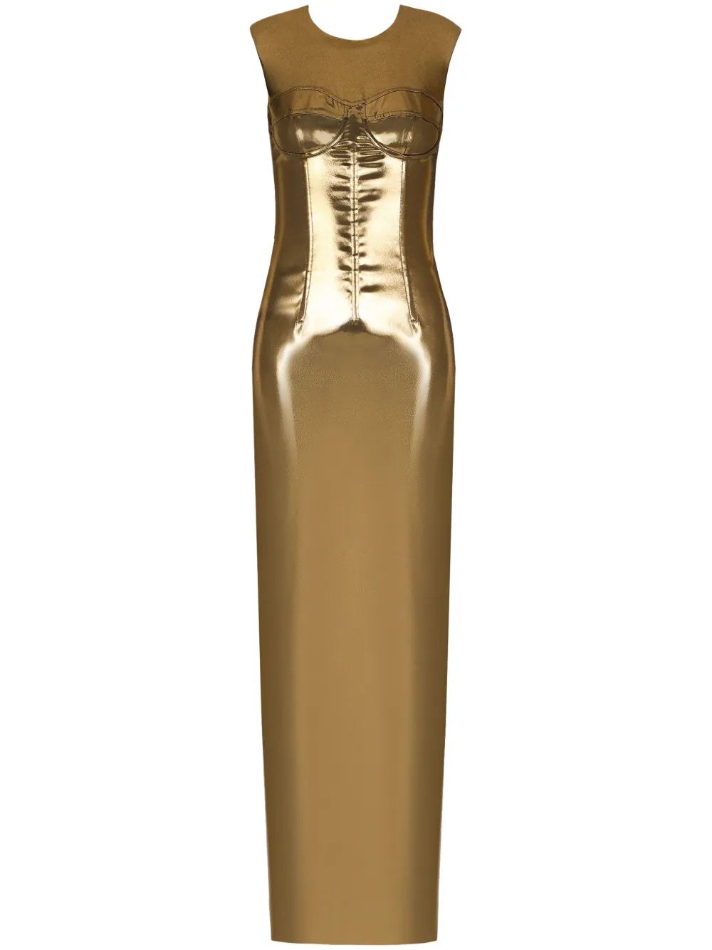 Dolce Gabbana Metallic Bustier Maxi Dress — Gold — Size XS — Front View