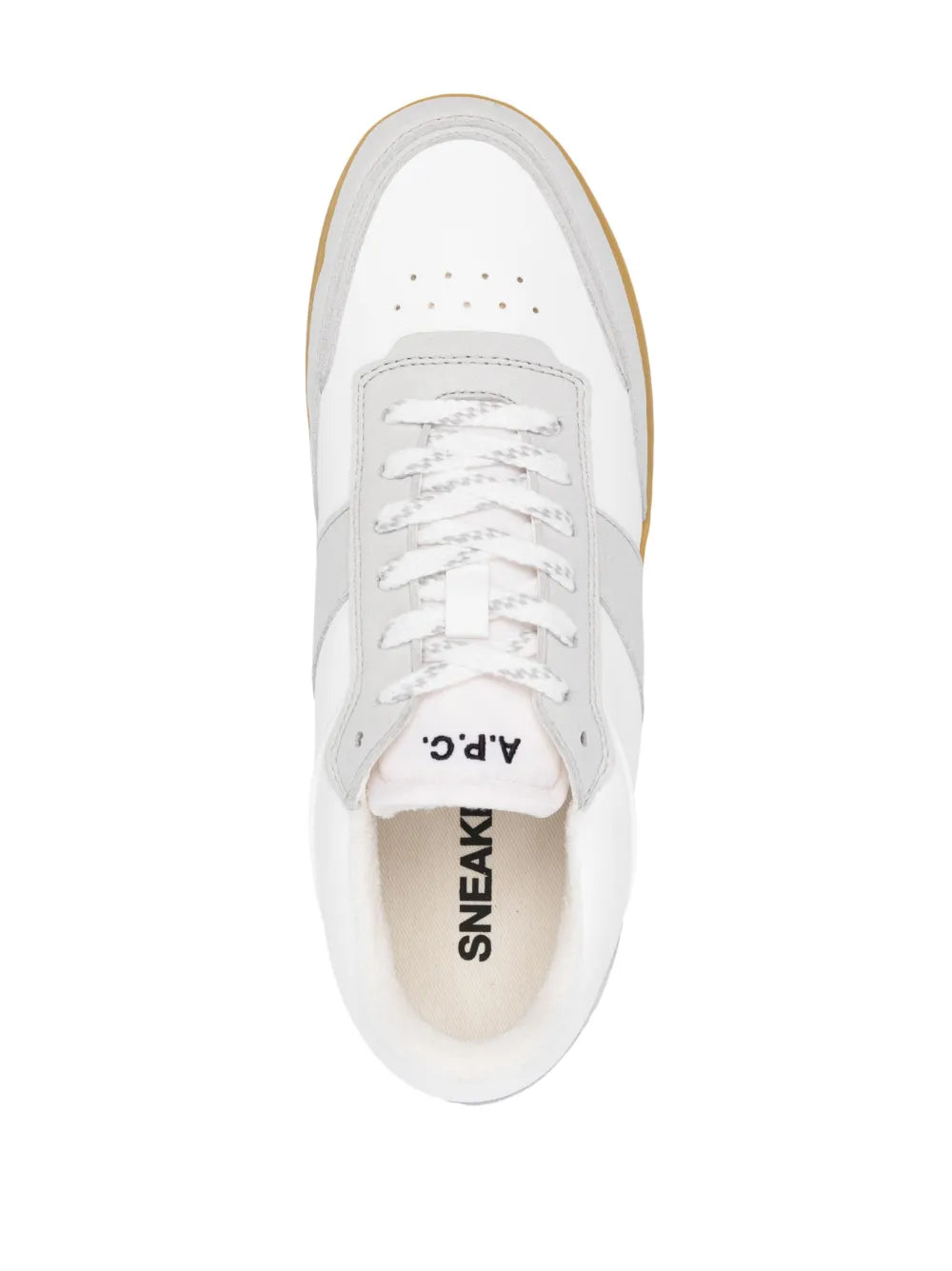 A.P.C. Logo-Print Lace-Up Sneakers — White — Size US M 11 - US W 12.5 — Top View