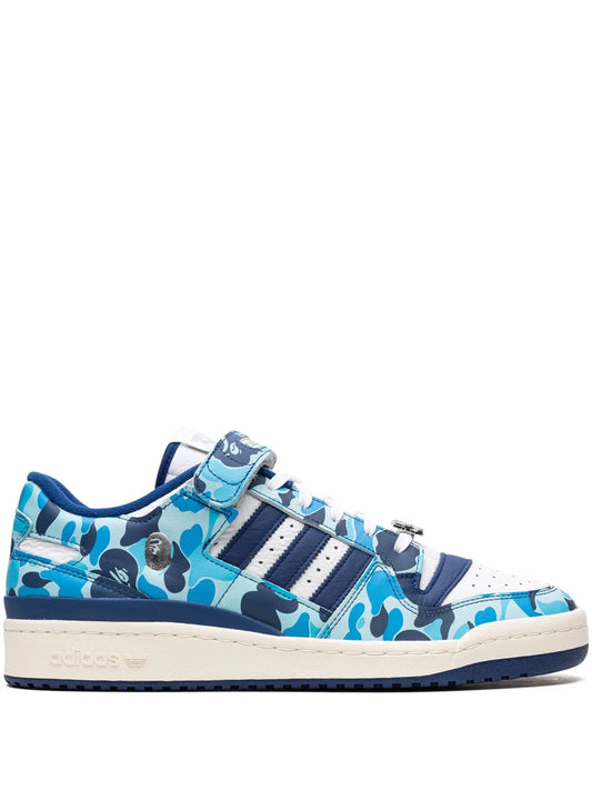adidas Forum 84 Low Bape 30Th Anniversary Blue Camo Sneakers — Blue/Black/White — Size US M 8.5 - US W 10 — Front View