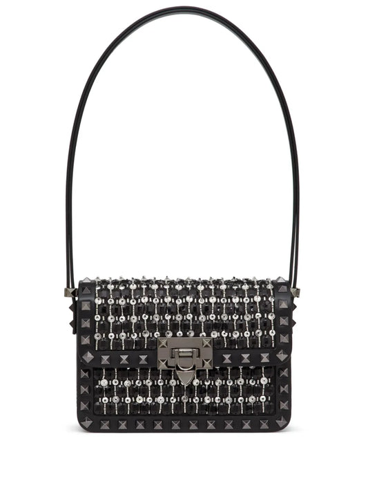 Valentino Garavani Small Rockstud23 Embroidered Shoulder Bag — Same as shown — Size One Size — Front View