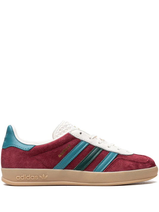 adidas Gazelle Indoor Collegiate Burgundy Sneakers — Burgundy/Aqua Green — Size US M 3.5 - US W 5 — Front View