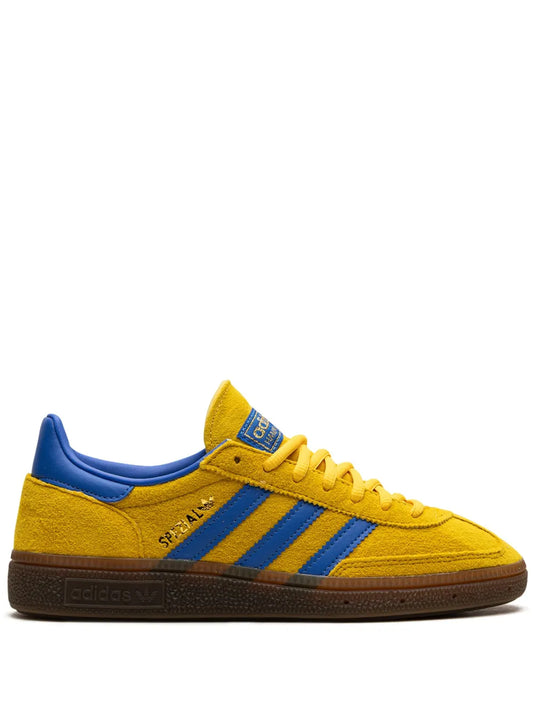 adidas Handball Spezial Yellow Sneakers — Yellow/Royal Blue — Size US M 9 - US W 10.5 — Front View