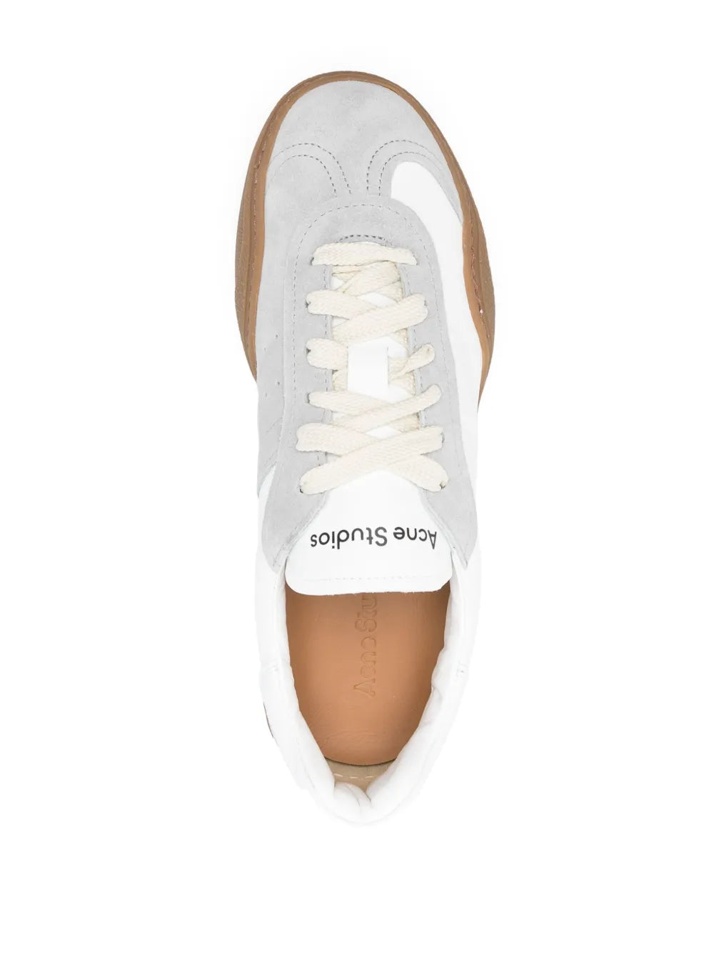 Acne Studios Panelled-Design Leather Sneakers — White/Grey/Brown — Size US M 11 - US W 12.5 — Top View