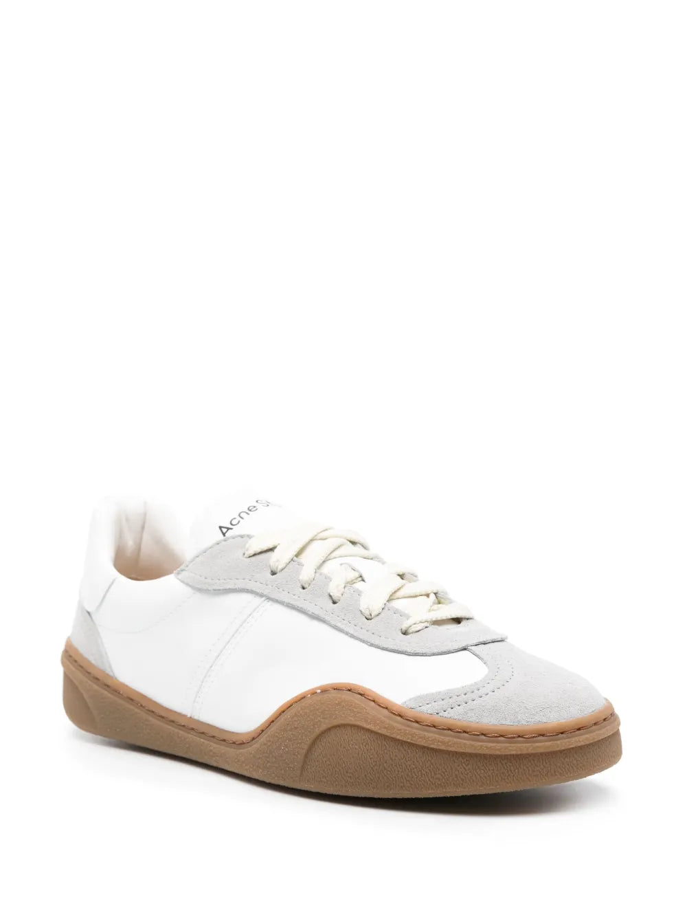 Acne Studios Panelled-Design Leather Sneakers — White/Grey/Brown — Size US M 11 - US W 12.5 — Side View