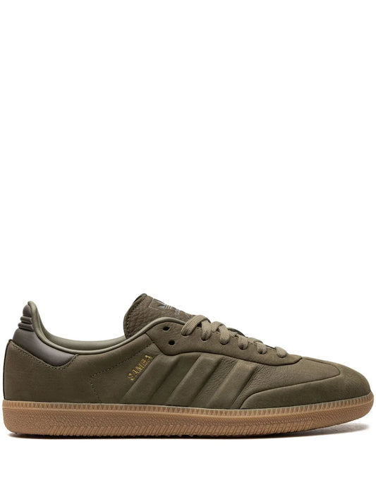 adidas Samba Leather Sneakers — Olive Green — Size US M 10.5 - US W 12 — Front View