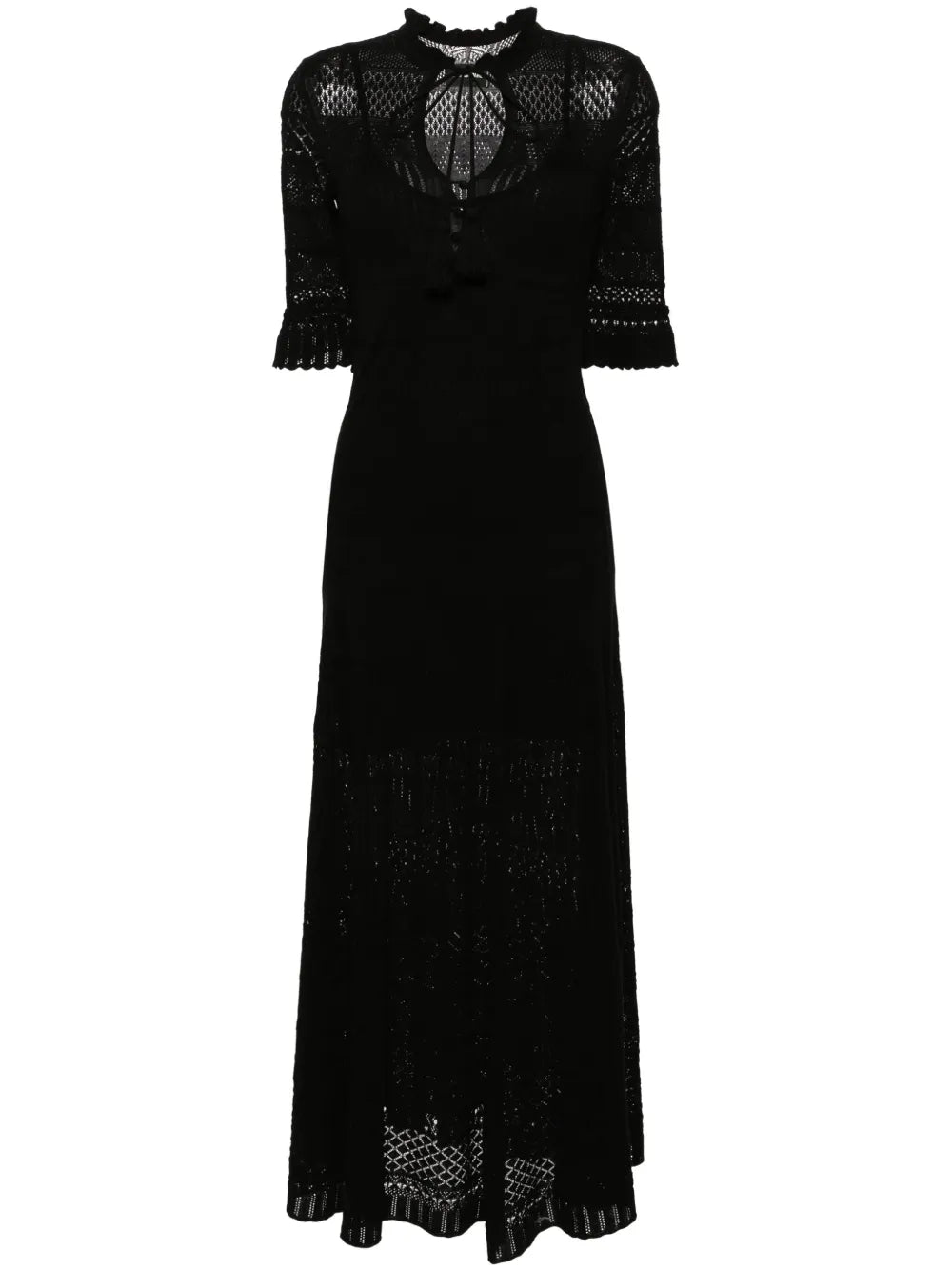 Zadigvoltaire Memphis Pointelle Knit Maxi Dress — Black/ Red — Size XS — Front View