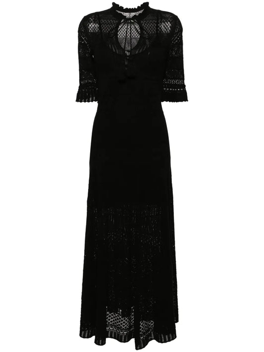 Zadigvoltaire Memphis Pointelle Knit Maxi Dress — Black/ Red — Size XS — Front View