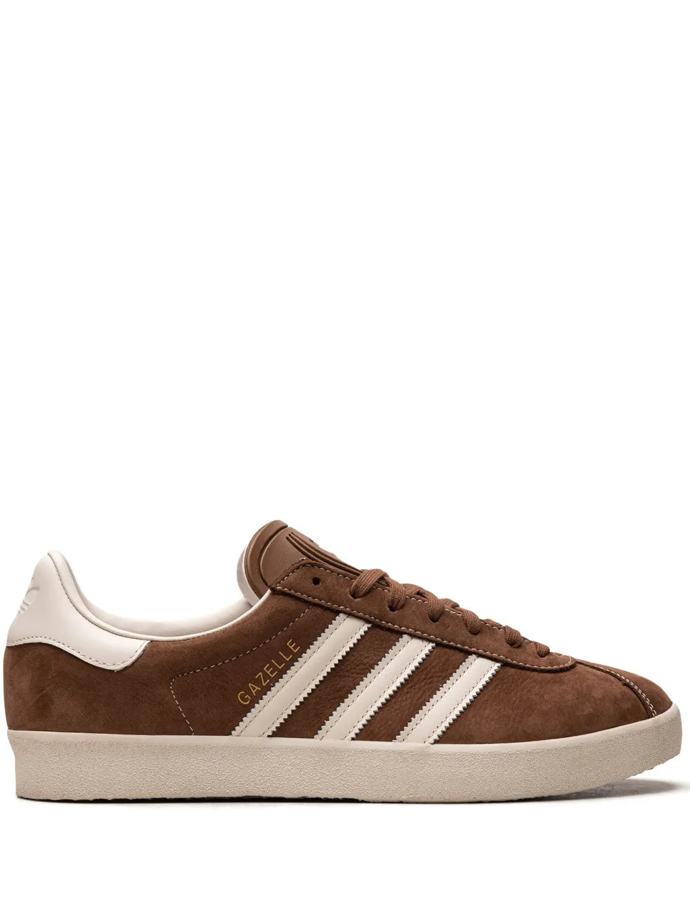 adidas Gazelle 3-Stripes Leather Sneakers — Coffee Brown/Cream White — Size US M 3.5 - US W 5 — Front View