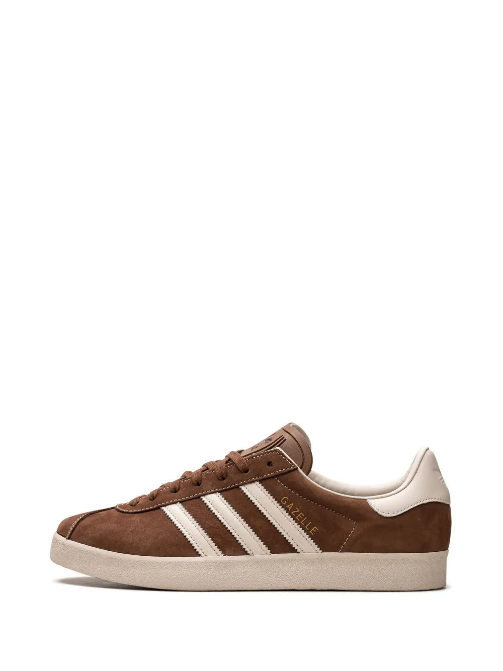 adidas Gazelle 3-Stripes Leather Sneakers — Coffee Brown/Cream White — Size US M 3.5 - US W 5 — Detail View