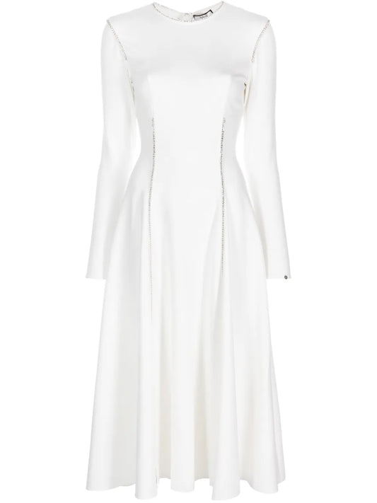 Nissa Crystal Embellished Long Sleeve Dress — White/ Red — Size S — Front View