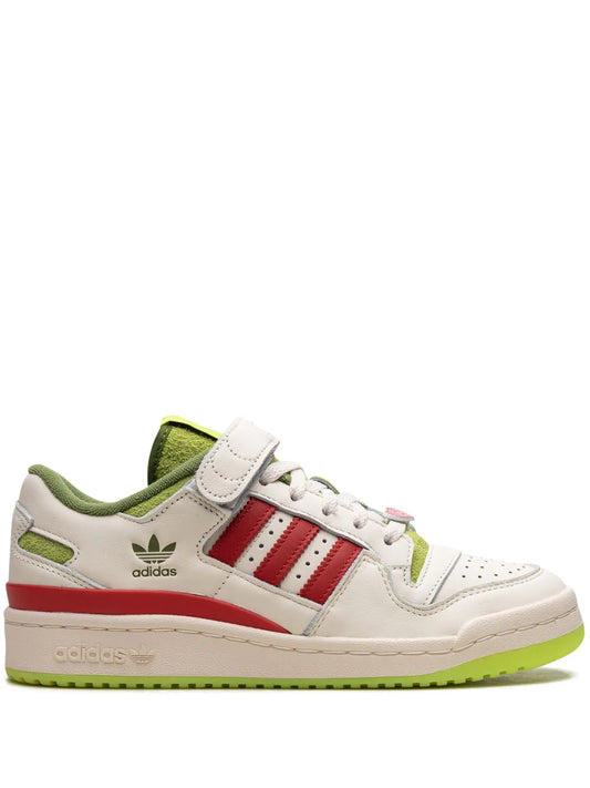 adidas Forum Low The Grinch  Lace-Up Trainers — Cream White/Poppy Red/Lime Green — Size US M 8.5 - US W 10 — Front View