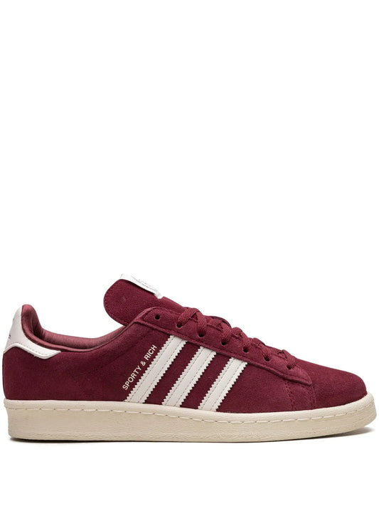 adidas Campus 80S Sporty & Rich - Merlot Cream Sneakers — Burgundy/White — Size US M 9.5 - US W 11 — Front View