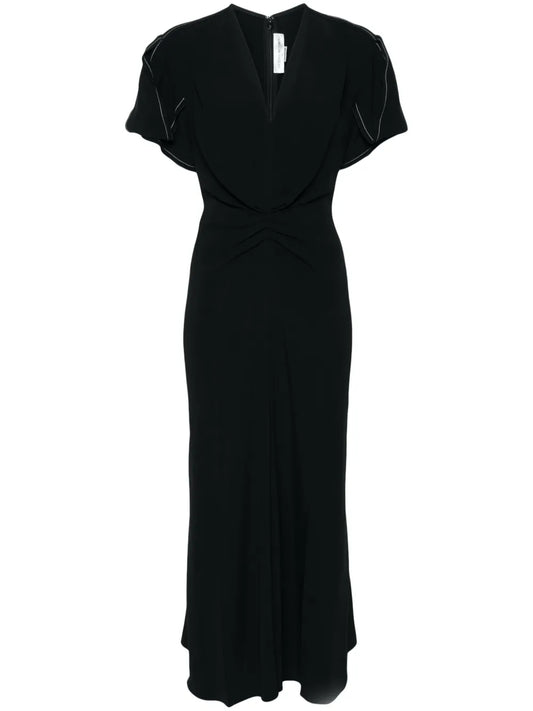 Victoria Beckham Gathered Detail Dress — Black/ Red — Size XS — Front View