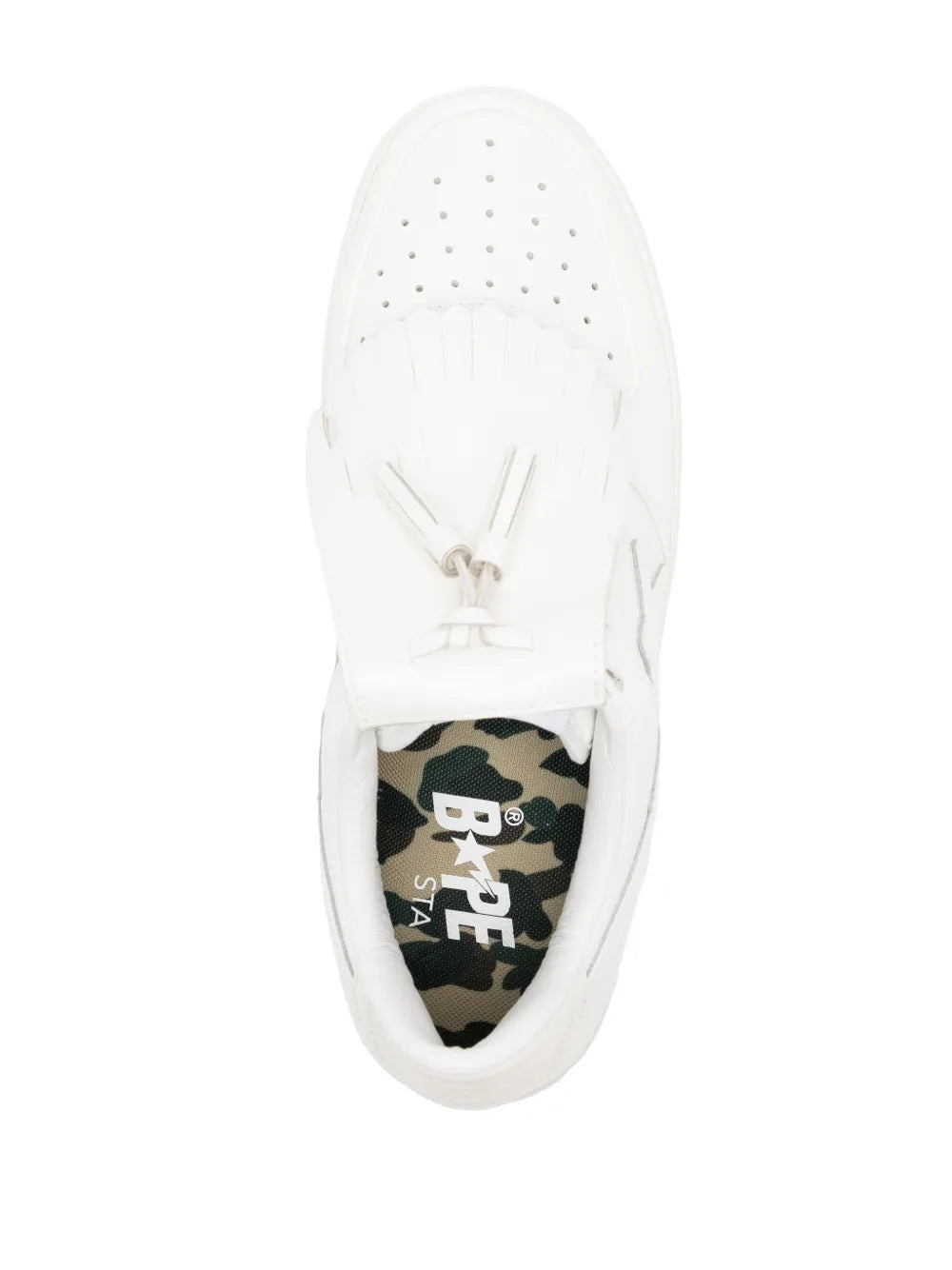 A Bathing Ape?Quilt Tassel Leather Sneakers — White — Size US M 3.5 - US W 5 — Top View