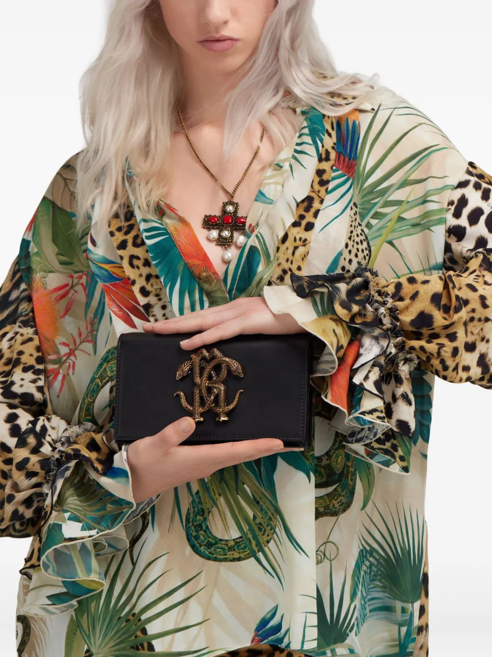 Roberto Cavalli Mirror Snake Metallic Logo Shoulder Bag — Same as shown — Size One Size — Side View