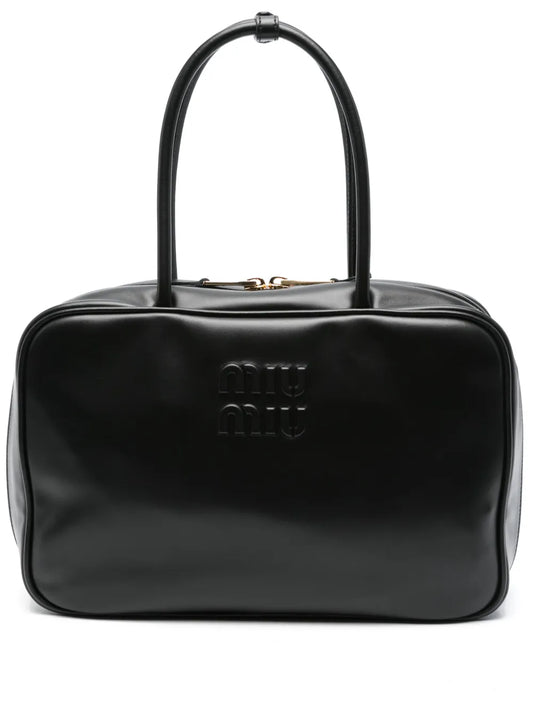 Miu Miu Logo Embossed Leather Shoulder Bag — Same as shown — Size One Size — Front View