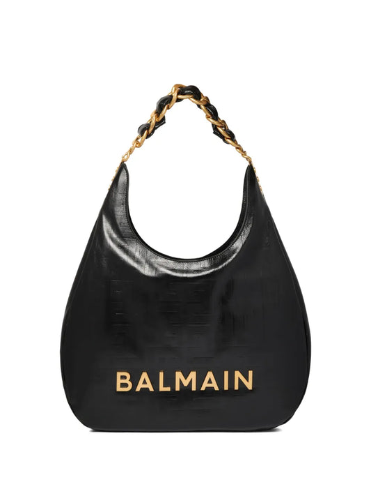 Balmain 1945 Crinkled Leather Shoulder Bag — Same as shown — Size One Size — Front View