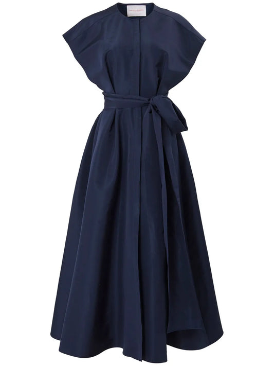 Carolina Herrera Sash Belt Silk Maxi Dress — Blue — Size XS — Front View