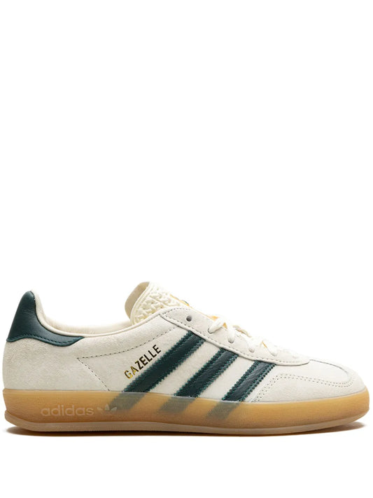 adidas Gazelle Indoor Suede Sneakers — Cream White/Collegiate Green — Size US M 6 - US W 7.5 — Front View