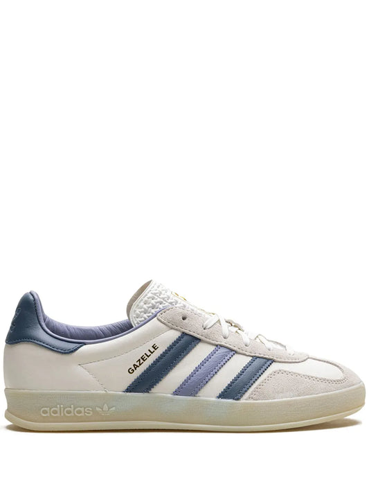 adidas Gazelle Leather Sneakers — White/Prussian Blue/Lavender Purple — Size US M 6 - US W 7.5 — Front View